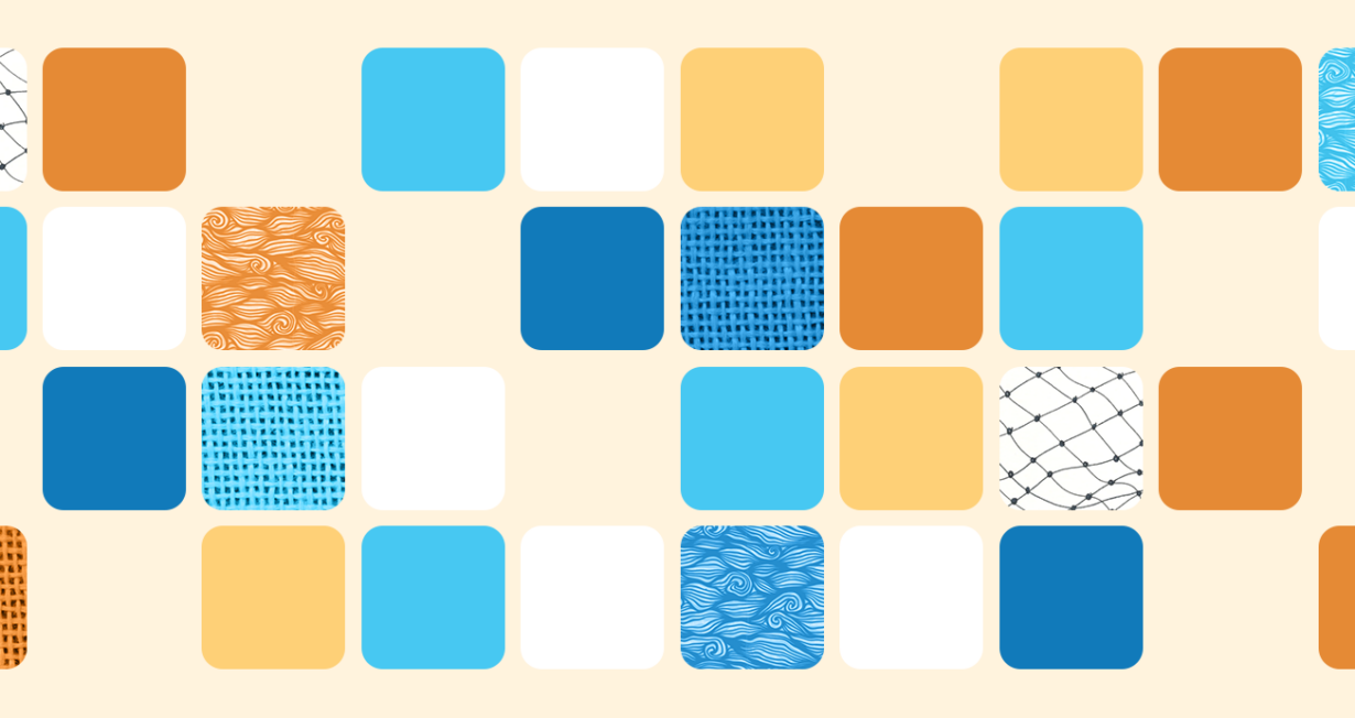 Arte gráfica com fundo bege e blocos coloridos em azul, amarelo, laranja e branco com texturas abstratas relacionadas à campanha dos Fundos da Infância e Adolescência.