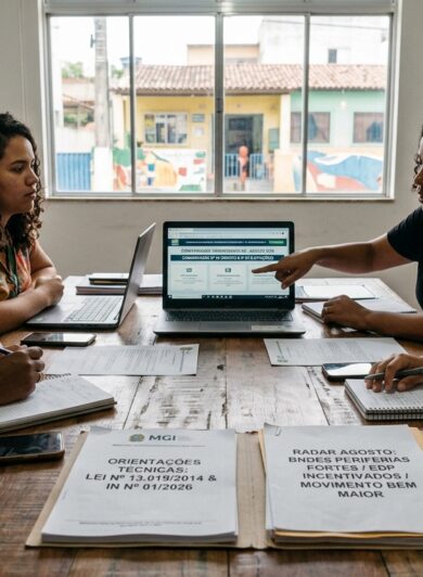 Gestores analisam comunicados 28 e 29 do Transferegov.br do MGI e o radar de editais reais de agosto de 2026 para financiamento de Osc.